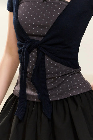 Polka Dot Tube Top and Knit Cardigan Set