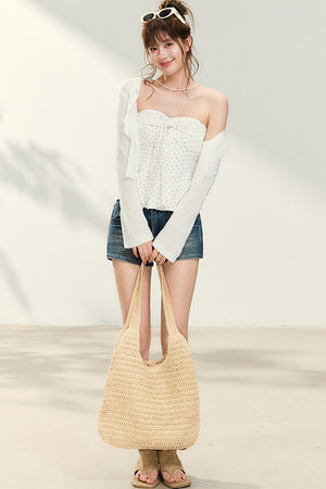 Polka Dot Tube Top and Shawl Cardigan Set