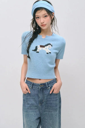 Pony Jacquard Short-Sleeved Top