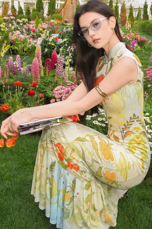 Poppy Print Silk High-Elastic Two-Piece Cheongsam Dress Set
