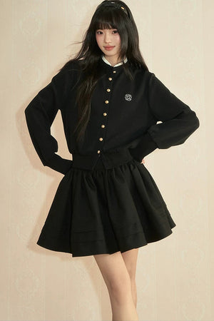 Preppy Knit Cardigan Pleated Skirt Set-Up