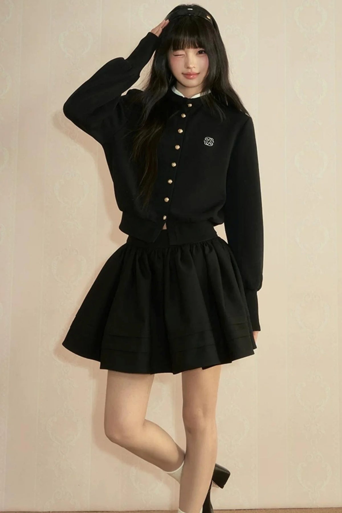 Preppy Knit Cardigan Pleated Skirt Set-Up