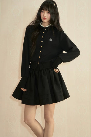 Preppy Knit Cardigan Pleated Skirt Set-Up