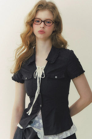 Preppy Lace Fake Two-Piece Blouse