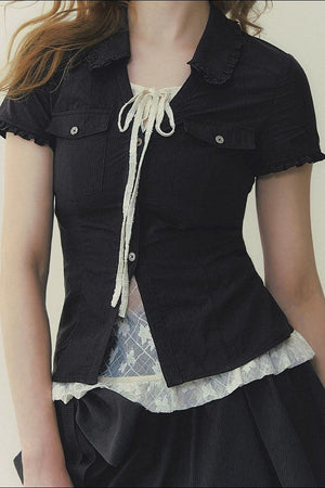 Preppy Lace Fake Two-Piece Blouse