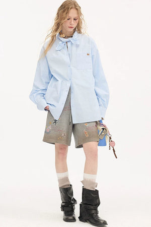 Preppy Long Sleeve Embroidered Shirt