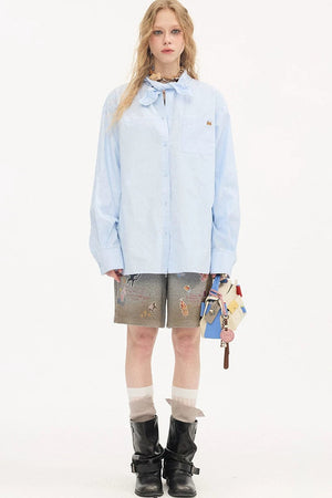 Preppy Long Sleeve Embroidered Shirt