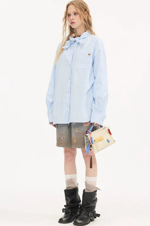 Preppy Long Sleeve Embroidered Shirt