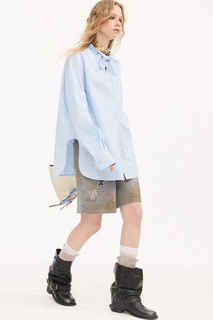 Preppy Long Sleeve Embroidered Shirt