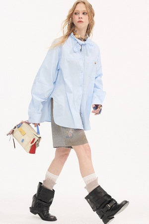 Preppy Long Sleeve Embroidered Shirt