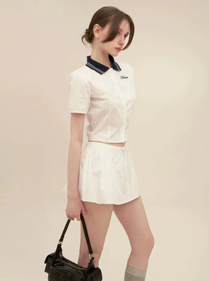 Preppy Short Sleeve Patchwork Set-Up
