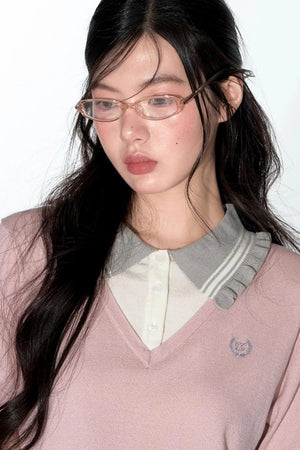 Preppy V-Neck Knit Top