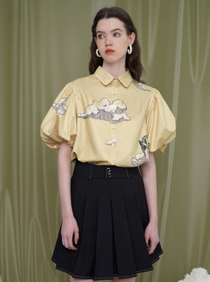Print Puff Sleeve Flower Shirt