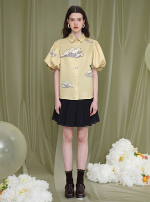 Print Puff Sleeve Flower Shirt