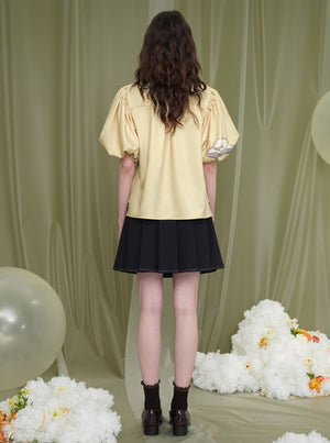 Print Puff Sleeve Flower Shirt
