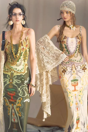 Printed Ribbon Fishtail Dress