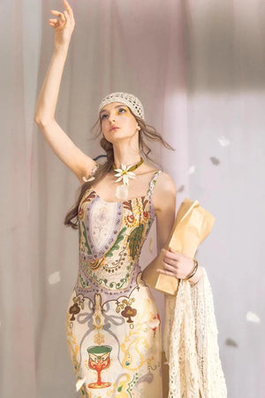 Printed Ribbon Fishtail Dress