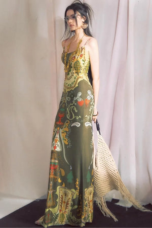 Printed Ribbon Fishtail Dress