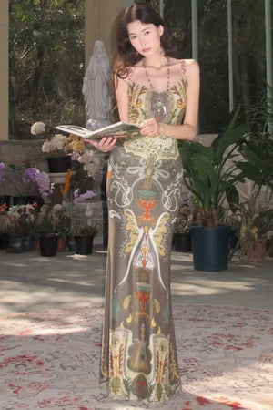 Printed Ribbon Fishtail Dress