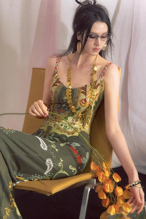 Printed Ribbon Fishtail Dress