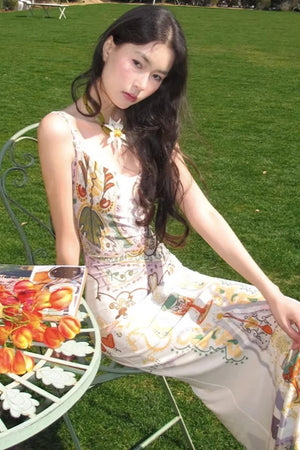 Printed Ribbon Fishtail Dress