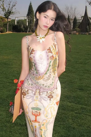 Printed Ribbon Fishtail Dress
