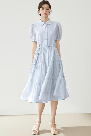 Puff Sleeve A-Line Tiered Dress