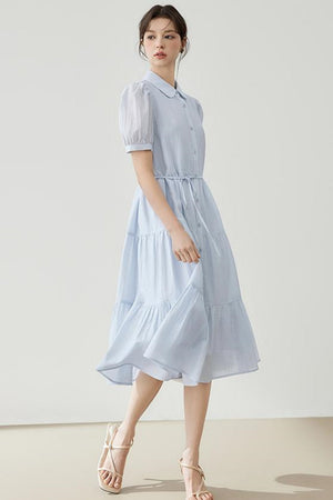 Puff Sleeve A-Line Tiered Dress