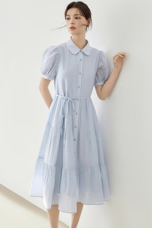 Puff Sleeve A-Line Tiered Dress