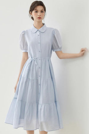 Puff Sleeve A-Line Tiered Dress