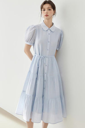 Puff Sleeve A-Line Tiered Dress