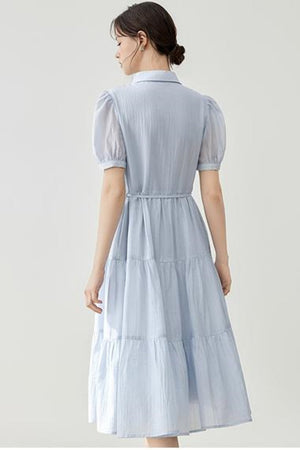 Puff Sleeve A-Line Tiered Dress