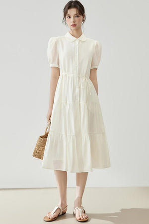 Puff Sleeve A-Line Tiered Dress