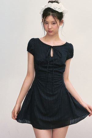 Puff Sleeve Striped A-Line Dress