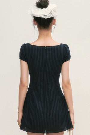 Puff Sleeve Striped A-Line Dress
