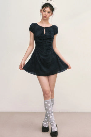 Puff Sleeve Striped A-Line Dress