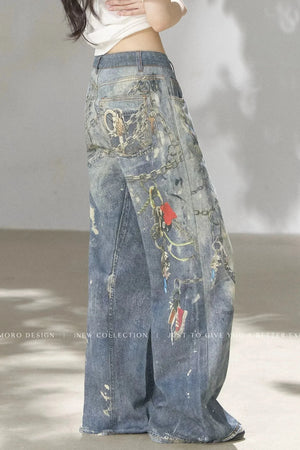 Punk Chain High-Waisted Jeans