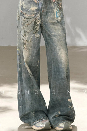 Punk Chain High-Waisted Jeans