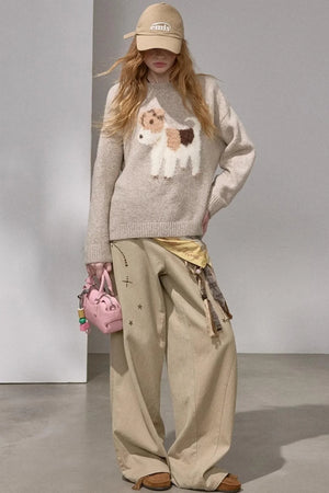 Puppy Jacquard Cloud Sweater