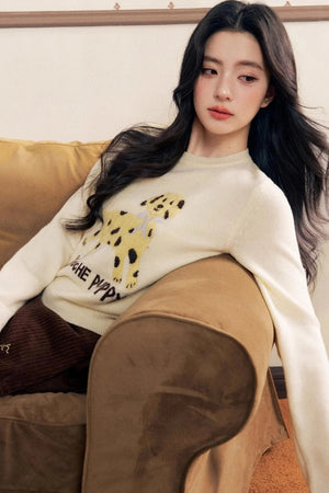 Puppy Jacquard Pullover Sweater