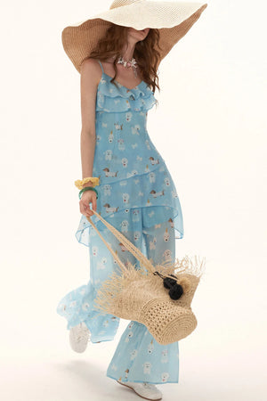 Puppy Print Ruffle Pants Set-Up