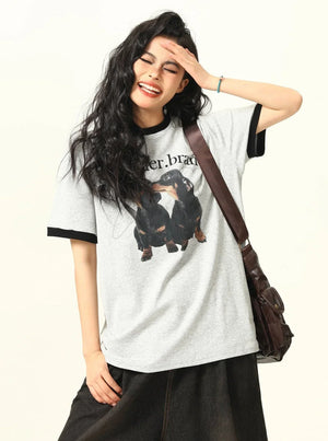 Puppy Shoulder Round Neck Short Sleeve T-Shirt