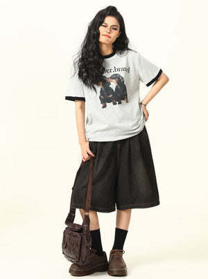 Puppy Shoulder Round Neck Short Sleeve T-Shirt