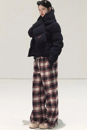 Pure Cotton Plaid Wide-Leg Pants