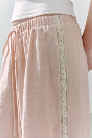 Pure Linen Lace-Trimmed Wide Leg Pants