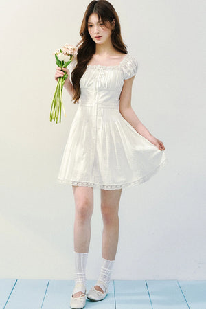 Pure White Square Neck Dress