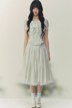 Pure White Tulip Shirt Skirt Set-Up