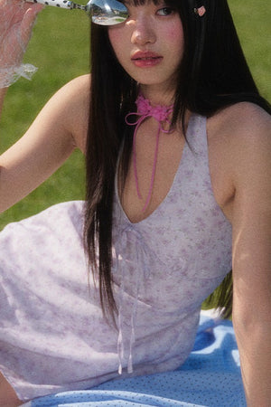 Purple Floral Halter Dress