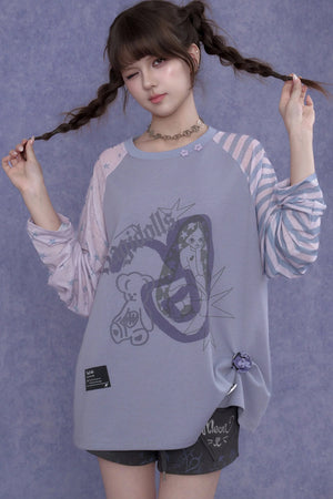 Purple Graffiti Print Raglan Blouse Set-Up