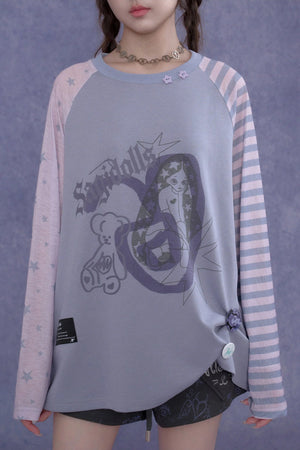 Purple Graffiti Print Raglan Blouse Set-Up